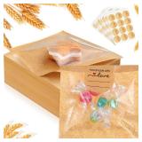 Outus 100 Pcs Cookie Packaging Bags with Seal, 3 x 3 Inch Bakery Pastry Bags with Window, Heat Sealable Grease Resistant Paper to Go Bake Sleeves for Gift Giving Donut Bread Sandwich (Brown)