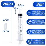 20 Pack 3mL Syringe with Tip Cap for Liquid, 3cc Plastic Syringes with Cover, Non-Sterile, No Needle