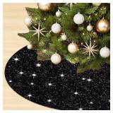 OMKSIH Black Tree Skirt 21 Inch Sequin Christmas Tree Skirt Christmas Tree Collar Black Velvet Tree Skirt Glitter Small Tree Skirt for 4FT Tree Black Halloween Tree Skirts Bling Ornaments