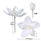 YSZL 10â Large Christmas Poinsettias Flower Velvet Magnolia Artificial Floral Ornaments Picks Stems Christmas Tree Decorations Pack of 10 for Xmas Tree Party Wedding Centerpiece (Pure White)