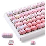 YUNZII Cute Pink Ice Cream Custom Keycaps, 138 Keys Dye Sub PBT MOG Profile Keycap Set for Mechanical Gaming Keyboards (Pink Ice Cream)