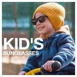 RIVBOS Kids Sunglasses Boys&girls with Strap Polarized Rubber Flexible Shades for Toddler and Children Age 3-10 RBK004-2 Black