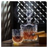 Crystal Whiskey Decanter Set for Men, Premium 37 Oz Decanter with 4 Whiskey Glasses, Whiskey Stones, Tongs - Classic Liquor Decanter for Scotch, Bourbon, Vodka, and More - Perfect for Home Bar