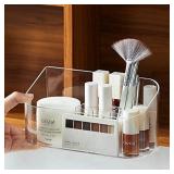 SUNFICON Makeup Tray Holder Organizer Cosmetic Display Case Tabletop Desktop Vanity Countertop Bathroom Wall Cabinet Medicine Storage Box 9 Dividers 2 Removable for Womens Ladies Girls Crystal Clear