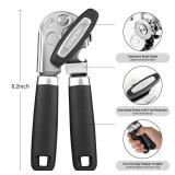 Beneno Heavy Duty Hand Can Opener Manual with Magnet, Durable Sharp Carbon Steel Blade Smooth Cutting, Big Effort-Saving Knob & Soft Grip Handle, Multifunctional Kitchen Tool with Bottle Opener, Black