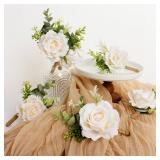 Gvhntk Ivory Rose Boutonniere for Men Wedding Set of 6 Groom Groomsmen Best Man Artificial Flowers Boutonniere for Wedding Ceremony Anniversary Prom Flowers Formal Dinner Party (6, White, Middle)