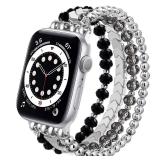 MOFREE Beaded Bracelet Compatible with Apple Watch Band 38mm/40mm/41mm/42mm, Fashion Elastic Stretch Women Bands for iWatch Series 11/10/9/8/7/SE/6/5/4/3/2/1 iPhone Watch Strap Bands (Black/Silver)