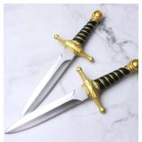 Hoappa 15 Inch Non-Functional Dagger Prop with Reinforced Core for Adult Cosplay, Theatrical Performance and Display, Gold, 2 Pack