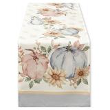 YiHomer Blue Pumpkin Bordered Thanksgiving Tabletop, Stonewashed Fall Pumpkin and Sunflower Cottage Print Easy Care Fabric, Farmhouse Harvest, Table Runner, 14 x 72