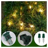 Biswing 50FT Pre-lit Christmas Green Garland, Lighted Artificial Pine Garlands with 100 Count Clear Incandescent Mini Lights, Light Up for Indoor Outdoor Gate Home Winter Holiday New Year Decorations