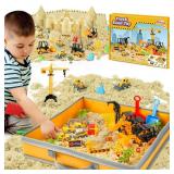 Billeeit Sand Construction Kit with Big Foldable Sandbox and 2.2lbs Moldable Sensory Play Sand, Truck Toys Including Castle Molds and Other Accessories - 36Pc Set for Kids 3+