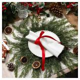 Reallnaive 6 Pcs Christmas Placemats 20 Inch Large Christmas Round Greenery Place Mats Circular Artificial Wreath Dining Table Decor Winter Fake Plants Branches Mats for Kitchen Accessories