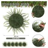 Reallnaive 6 Pcs Christmas Placemats 20 Inch Large Christmas Round Greenery Place Mats Circular Artificial Wreath Dining Table Decor Winter Fake Plants Branches Mats for Kitchen Accessories