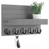 Lwenki Key Holder for Wall, Decorative Key and Mail Holder with Shelf Has Large Key Hooks for Bags, Coats, Umbrella â Paulownia Wood Key Hanger with Mounting Hardware (9.8âW x 6.7âH x 4