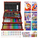 POPYOLA Art Supplies, 269 Piece Deluxe Art Set with 6 Drawing Pads, Watercolor Paints, Crayons, Colored Pencils Set in Wooden Case, Creative Gifts for Artists Adults Kids