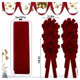Suncalla 14 ft Christmas Bows Garland for Stairs Decoration Xmas Fence Outdoor Decor 6 Pcs 24 x 12 Inch Large Christmas Velvet Bows for Xmas Party Indoor Outdoor Fireplace Mantle Supplies(Burgundy)