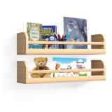 Floating Nursery Book Shelves, 16.5 inch Wall Book Shelves Kids Room, Set of 2 Baby Shelves for Nursery DÃ©cor, Ideal Wooden Nursery Shelves for Kids Room, Bedroom Bathroom and Kitchen (Natural Wood