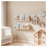 Floating Nursery Book Shelves, 16.5 inch Wall Book Shelves Kids Room, Set of 2 Baby Shelves for Nursery DÃ©cor, Ideal Wooden Nursery Shelves for Kids Room, Bedroom Bathroom and Kitchen (Natural Wood