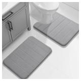Yimobra Memory Foam Toilet Bath Mat U-Shaped, Commode Contour Rug, Soft and Comfortable, Super Water Absorption, Non-Slip, Thick, Machine Wash and Easier to Dry for Bathroom, 24 X 20 Inches, Grey