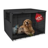 Explore Land Dog Crate Cover Heavy Duty Polyester Pet Kennel Sunshade Universal Fit for 48 inches Wire Cage (Black)