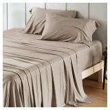 Bedsure King Size Sheets Set, Cooling Sheets for Hot Sleepers, Rayon Derived from Bamboo, Breathable & Soft, Deep Pocket Up to 16 Inches, Hotel Luxury Silky Bedding, Simply Taupe