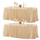 2 Packs Dark Champagne Polyester Table Clothes for 6 Foot Rectangle Tables, Wrinkle Free Fitted Table Cover 6ft Stretch Tablecloths with Skirt for Parties Weddings Birthday Banquet Baby Shower