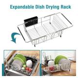 JASIWAY Dish Drying Rack in Sink, Expandable Stainless Steel Dish Drainers for Kitchen Counter, Dish Dryer Rack for Inside Sink, Over The Sink Dish Racks with Utensil Holder, Silver
