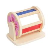 Montessori Spinning Drum Baby Toys, Wooden Tummy Time Mirror Play Kit and Rainbow Fabric Ball Kit Toys for 1 2 3 Years Toddlers