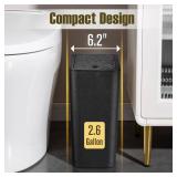 TrashAid Bathroom Trash Can, 2.6 Gallon / 10 Liter Small Garbage Can with Press Top Lid, Plastic Wastebasket with Pop-up Lid for Toilet, Office, Bedroom, Living Room, Black