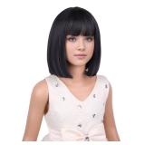 PATTNIUM Kids Black Wig Child Black bob Wig Short Black Wig for Girls Cosplay Party Synthetic Rose Net Daily Wear Wig (Black)