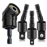 CIGOTU Right Angle Drill Adaptor,4-in-1 Impact Drill Bit Extension,360Â° Rotatable 1/4 3/8 1/2\" Impact Grade Socket Adapter Set,105 Degree Angle Screwdriver Drill Bit for Household Workplace Indust