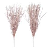 SLKING STORE SLK 16-Pack Artificial Glitter Berry Stem Ornaments, Christmas Decorative Glittery Twigs, Picks, Branches for Tree, Wreath, Small Vase, Halloween Party (Rose Gold)
