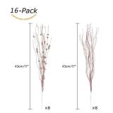 SLKING STORE SLK 16-Pack Artificial Glitter Berry Stem Ornaments, Christmas Decorative Glittery Twigs, Picks, Branches for Tree, Wreath, Small Vase, Halloween Party (Rose Gold)