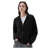 SUUKSESS Women Chunky Knit Cashmere Blend Sweaters Zip up Oversized Hoodies Cardigan with Pockets Long Sleeve Fall Jackets Outerwear (Black, XL)