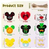 Andi Cppss 41PCS Christmas Mouse Wooden Hanging Ornament Decoration, Mouse Wooden Slices with Ropes for Christmas Party, Hainging Ornament for Xtmas Tree, Xmas Hanging Tags for Party Supplies