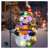amadecohome Lighted Christmas Garden Flag 22x13, 8 Modes Double Sided Solar Christmas Decorations Outdoor LED Navidad Flag, Yard Decorations for Xmas Patio Lawn Porch (Snowman Multicolor)