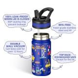 Fanhaw 14 Oz Kids Insulated Water Bottle with Straw - Stainless Steel Double Wall Vacuum Cup, Leakproof, BPA Free, Suitable for Boys and Girls(Blue - Under Construction)