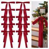 Glitinsel 24 Pcs Velvet Bows Christmas Tree Ornaments Vintage Double Faced Velvet Ribbon Bows for Tree Garland Wreath Indoor Outdoor Xmas(9 x 13 Inch, Width of 1\",Burgundy)