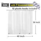 ABSENK Waterproof Shower Curtain for Window Inside Shower, Plastic Bathroom Window Curtain Waterproof Heavy Duty Vinyl Peva with Hooks, Silky Frost, 40x36