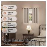 Lajode 45 Inch Length Linen Blackout Curtains for Short Cafe Window, Thermal Insulated Light Blocking Soundproof Privacy Burlap Curtains 2 Panels, Each 38 Inch Wide Beige