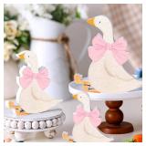 Lineshading 3 Pcs Silly Goose Birthday Party Decoration Pink Bow Wooden Silly Goose Baby Shower Decor Funny Table Centerpiece Gift for Party Favor Desk Tiered Tray, 5.9/4.7/3.9 Inch