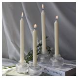 Woho Candle Stick Candle Holder Set of 4, Clear Taper Candle Holders for Wedding Table Centerpiece, Ribbed Glass Votive Candle Holders for Christmas Party Home Decor