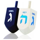 The Dreidel Company Hanukkah Game 2-Pack 3 Inches Extra Large Blue & White Wood Dreidels