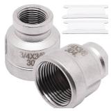 SWZHAI 2 Pack 3/4\" x 3/8\" NPT Female Threaded Pipe Fitting, 304 Stainless Steel Reducing Coupling, Forging Threaded Reducer Pipe Fitting Adapter