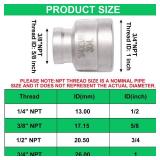 SWZHAI 2 Pack 3/4\" x 3/8\" NPT Female Threaded Pipe Fitting, 304 Stainless Steel Reducing Coupling, Forging Threaded Reducer Pipe Fitting Adapter