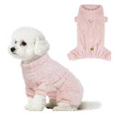Topbuti Plush Dog Pajamas for for Small Dogs Cats, Dog Sweater with Leash Ring Ultra Soft Warm Pet Clothes Puppy Onesie Outfits Doggy Pjs Jumpsuit for Winter Christmas (Pink, Small)