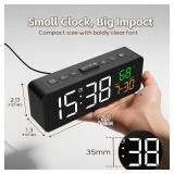 Netzu 3-in-1 Digital Clocks for Living Room with Temperature, Date & Time Display - 4 Levels Birghtness, 3 Volumes, Small & Compact Plug-in Alarm Clock for Bedroom, Office (Black)