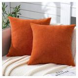 GAWAMAY Decorative Chenille Throw Pillow Covers 26x26 Inch Pack of 2, Soft Square Couch Pillow Cover for Sofa Cushion Living Room Bedroom Solid Dyed Oversized Pillowcases Orange 66x66cm (ONLY Covers)