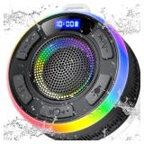 Shower Bluetooth Speaker IPX7 Waterproof, Portable Bluetooth Speakers with Suction Cup and Time Display, Crystal Sound&Bass LED Light 1100mAh, Wireless Shower Speaker for Outdoor/Kayak/ Gifts/Beach