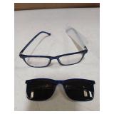 BlueDuo Cruise Premium Square Blue Light Blocking Glasses with Magnetic Sunglass Clip On Bundle